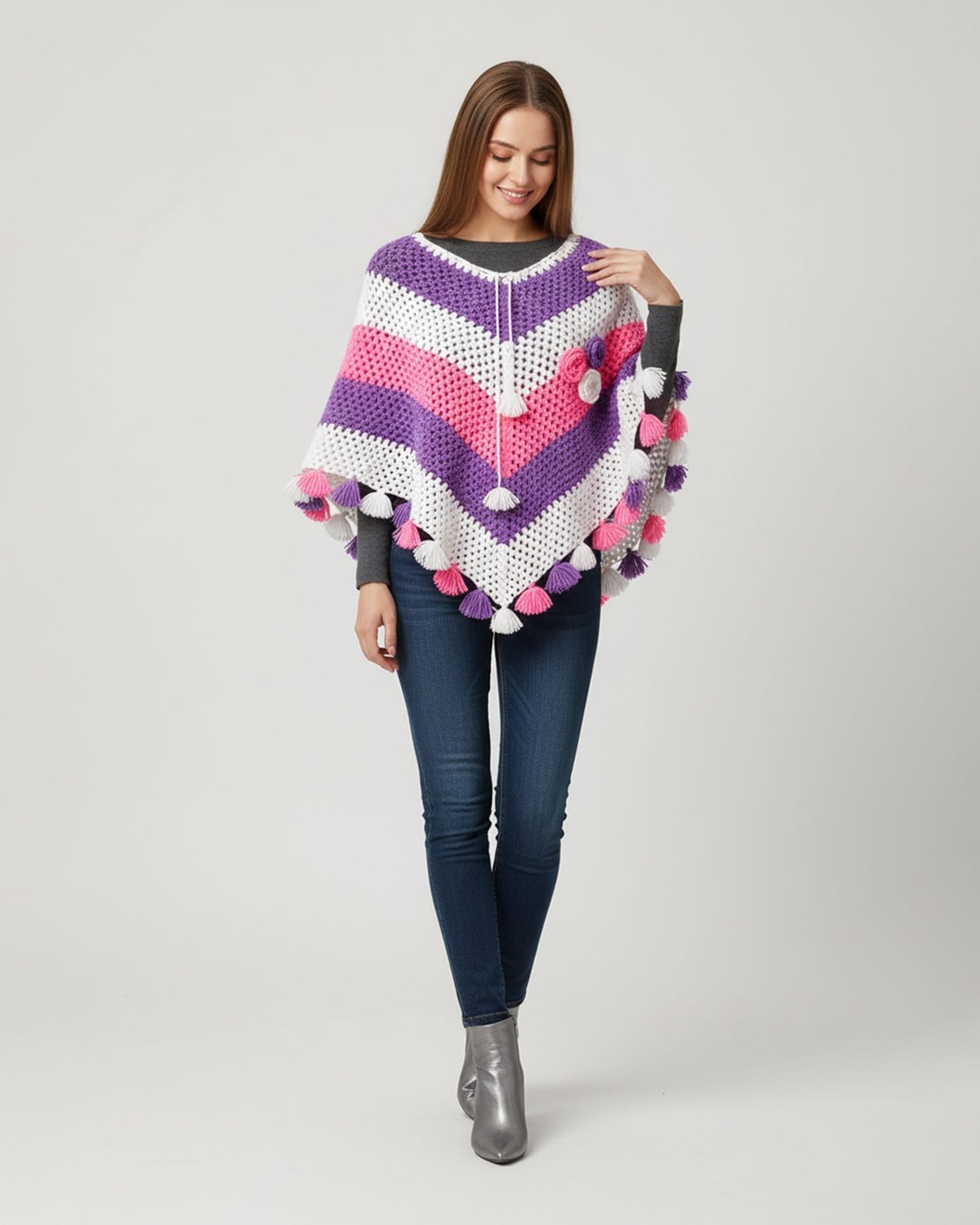 Purple & Pink Yalan Poncho 3