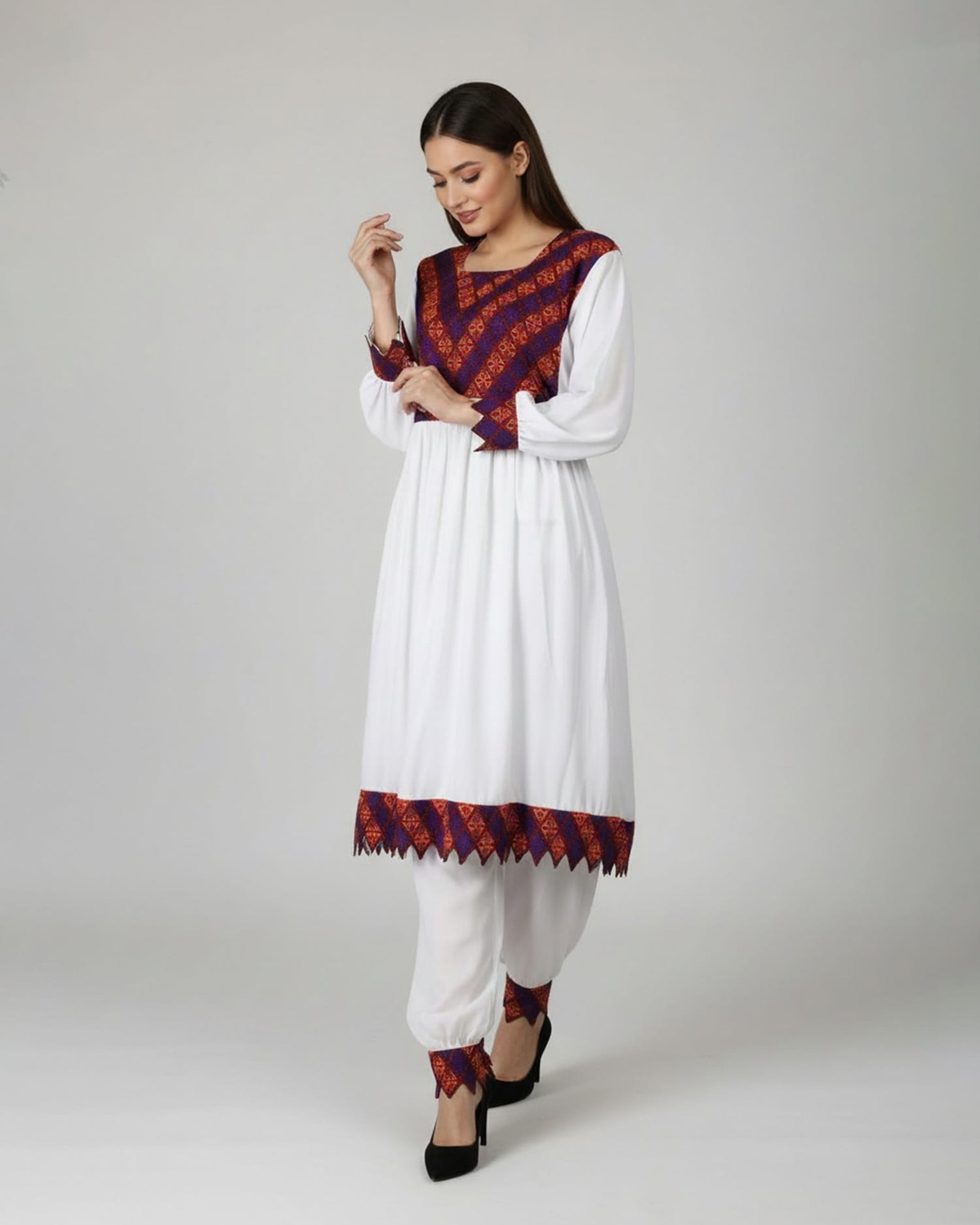 Handmade Afghan Khandari Embroidered Dress 9
