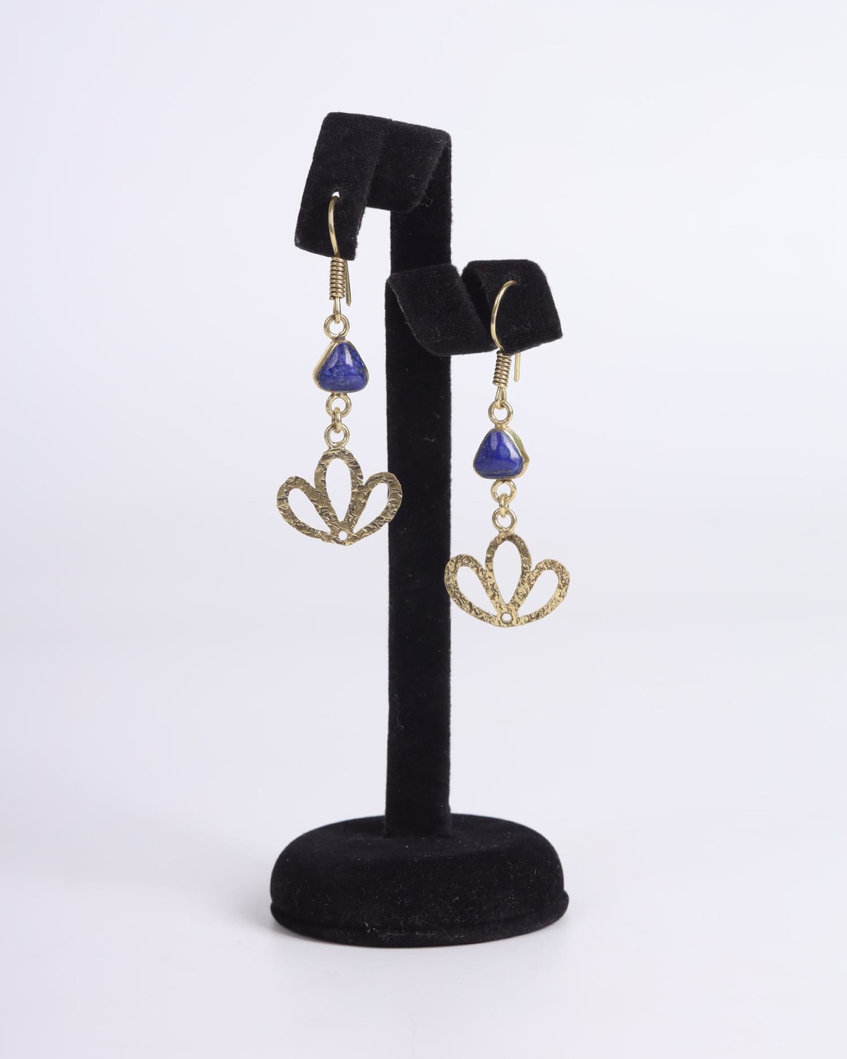 Earrings Lapis Lazuli Flower with Gold Plated Brass Setting 1