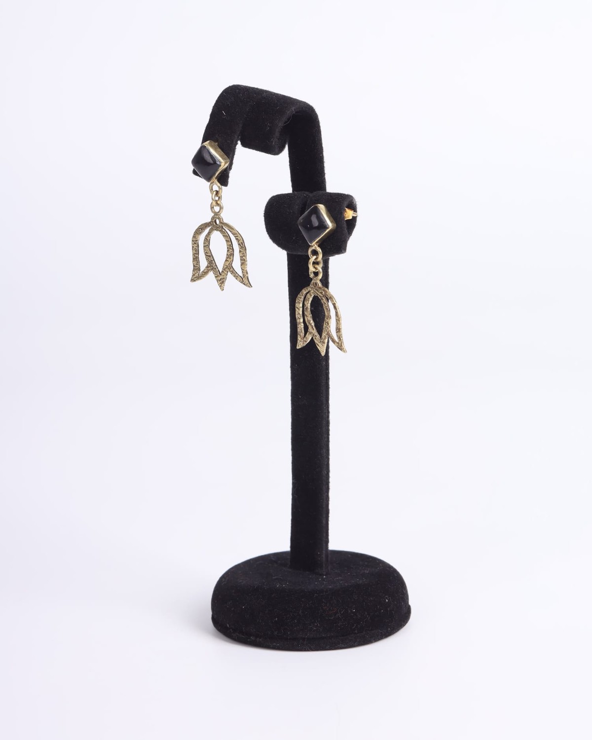 Black Agate Earrings | Handmade Gold-Plated Brass Design 3