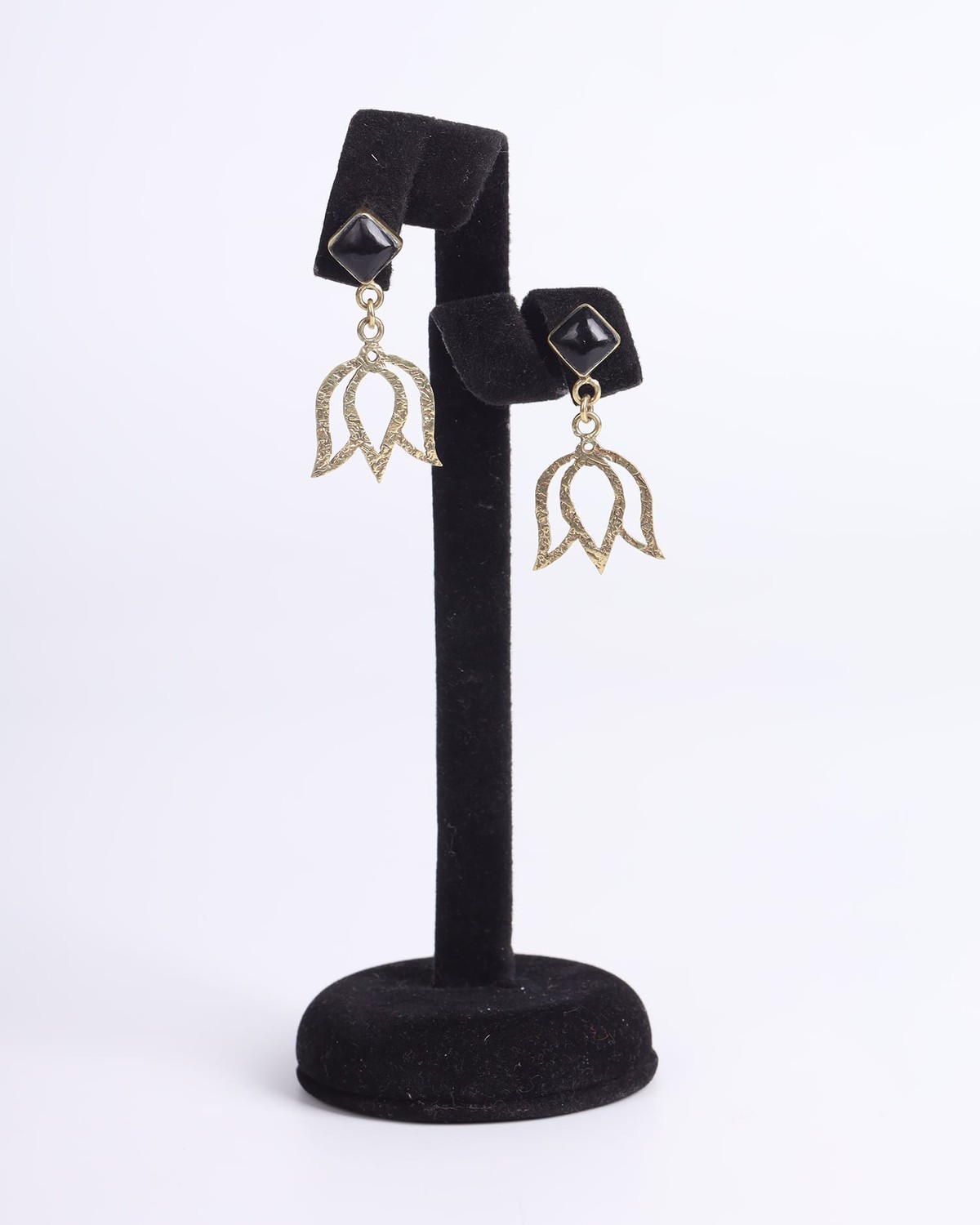 Black Agate Earrings | Handmade Gold-Plated Brass Design 1