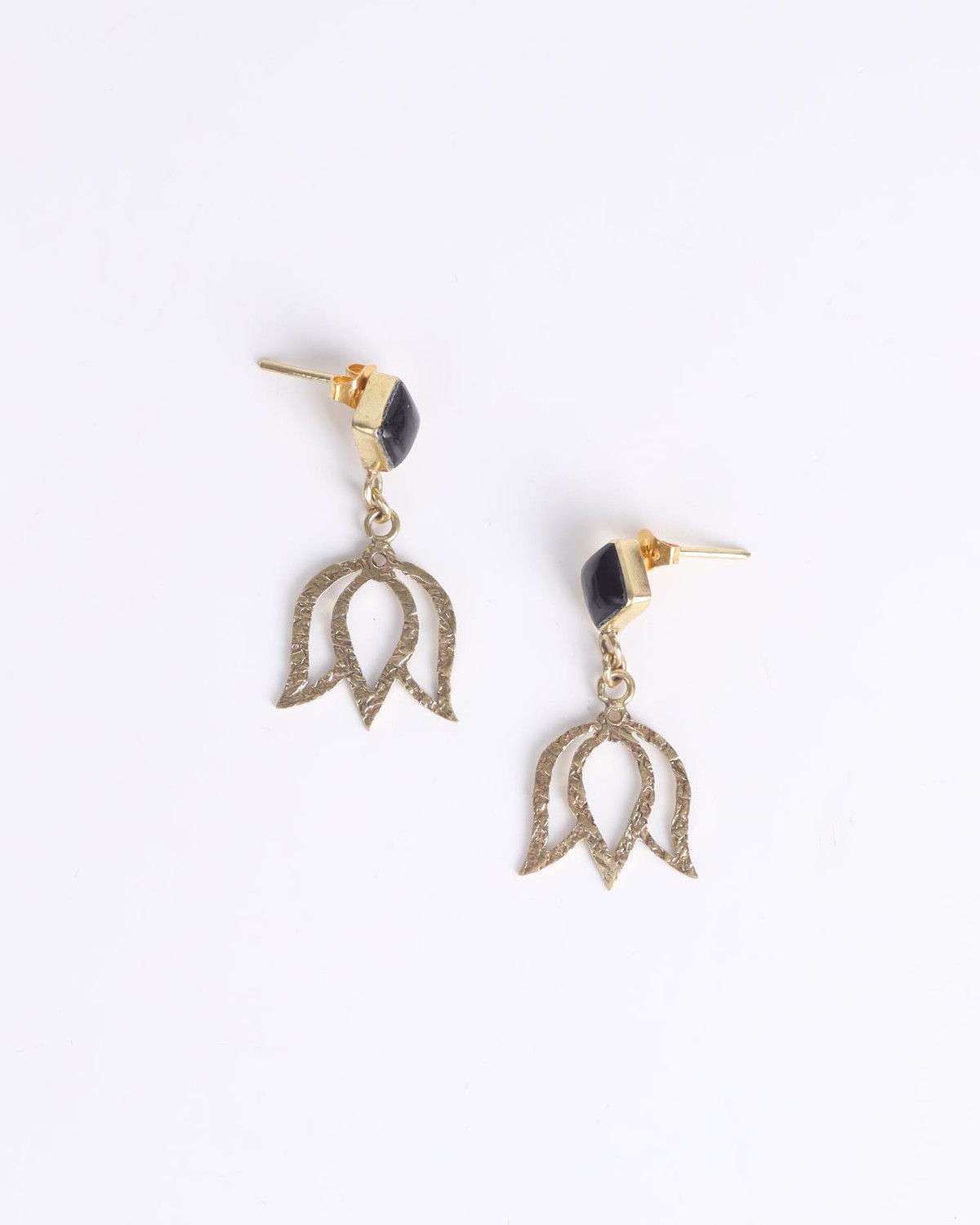 Black Agate Earrings | Handmade Gold-Plated Brass Design 2