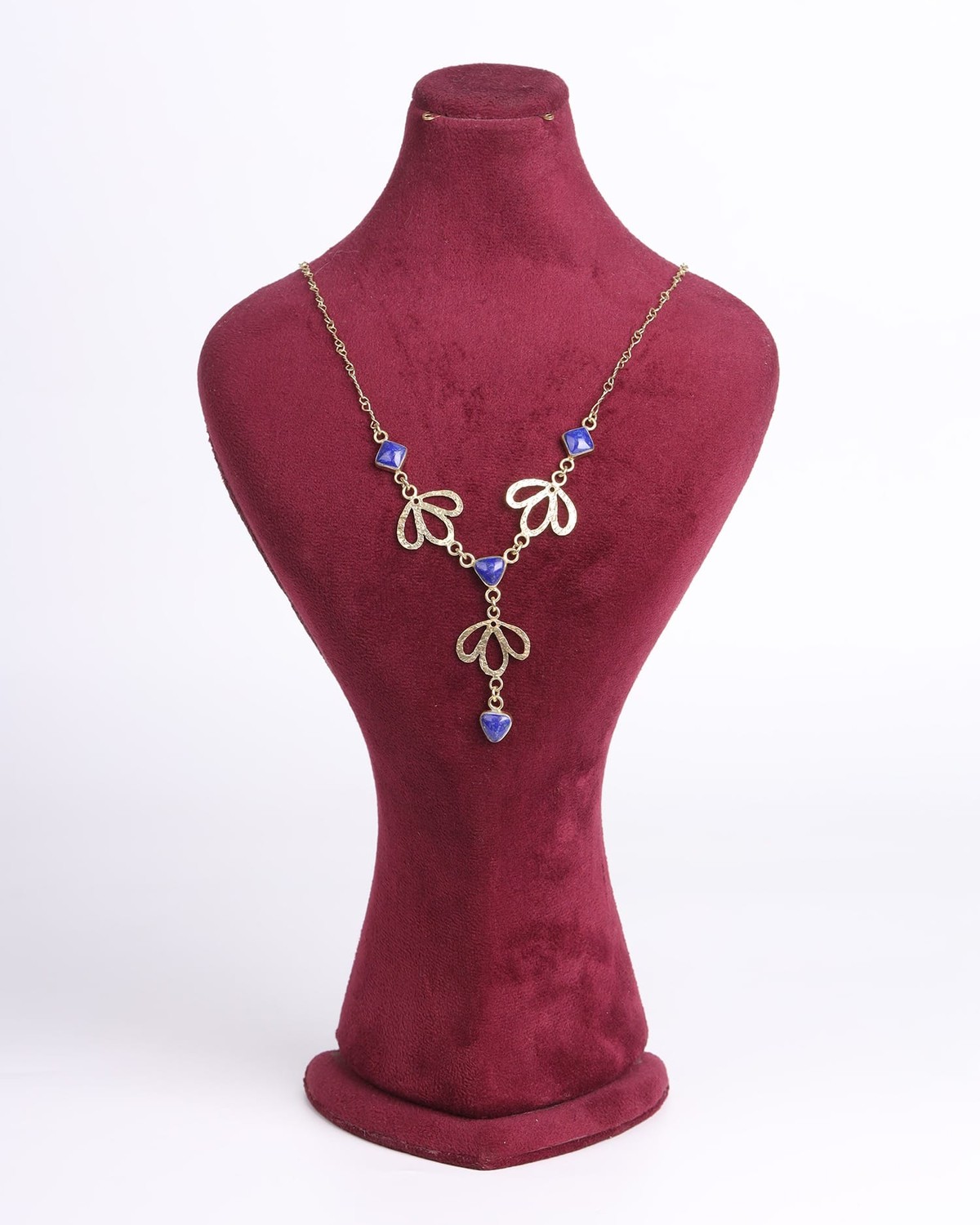 Lapis Lazuli Floral Pendant Necklace – Brass & Gold Plated 2
