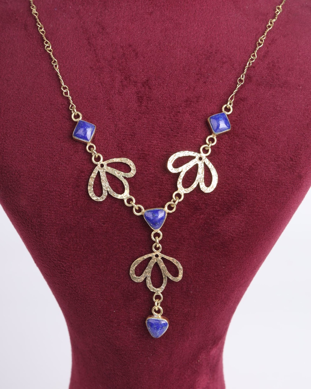 Lapis Lazuli Floral Pendant Necklace – Brass & Gold Plated 1