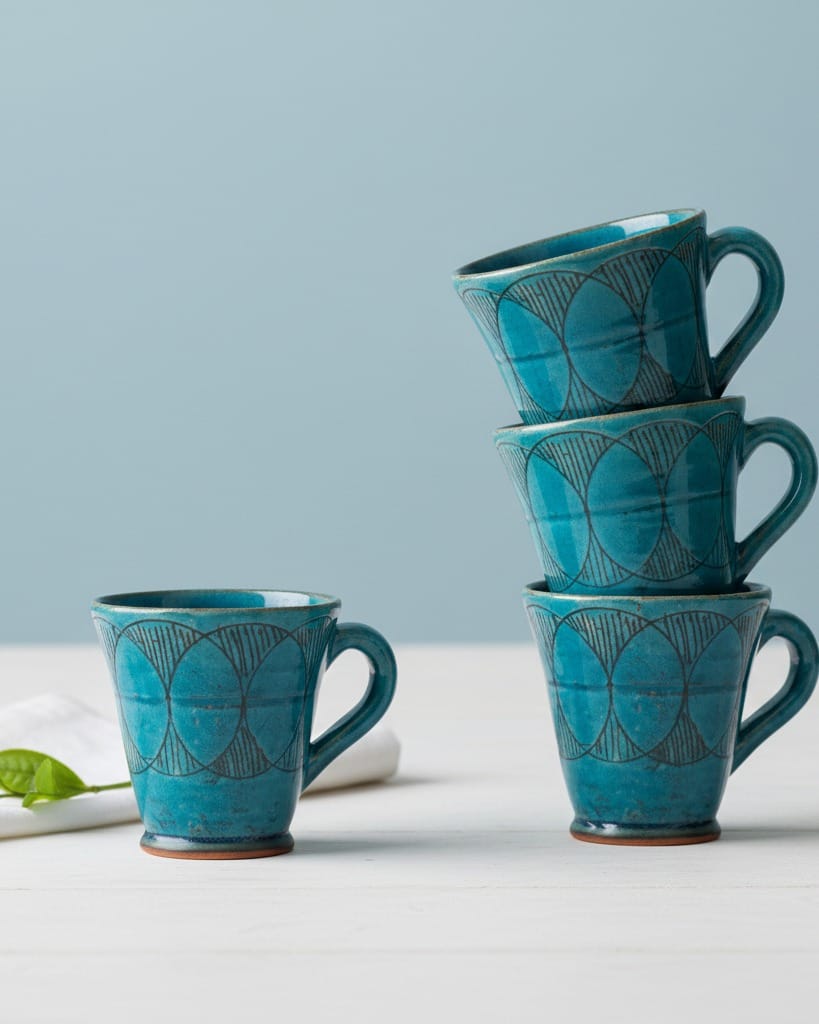 Coffee Mugs set of 4 with Black Hand-Prints 4