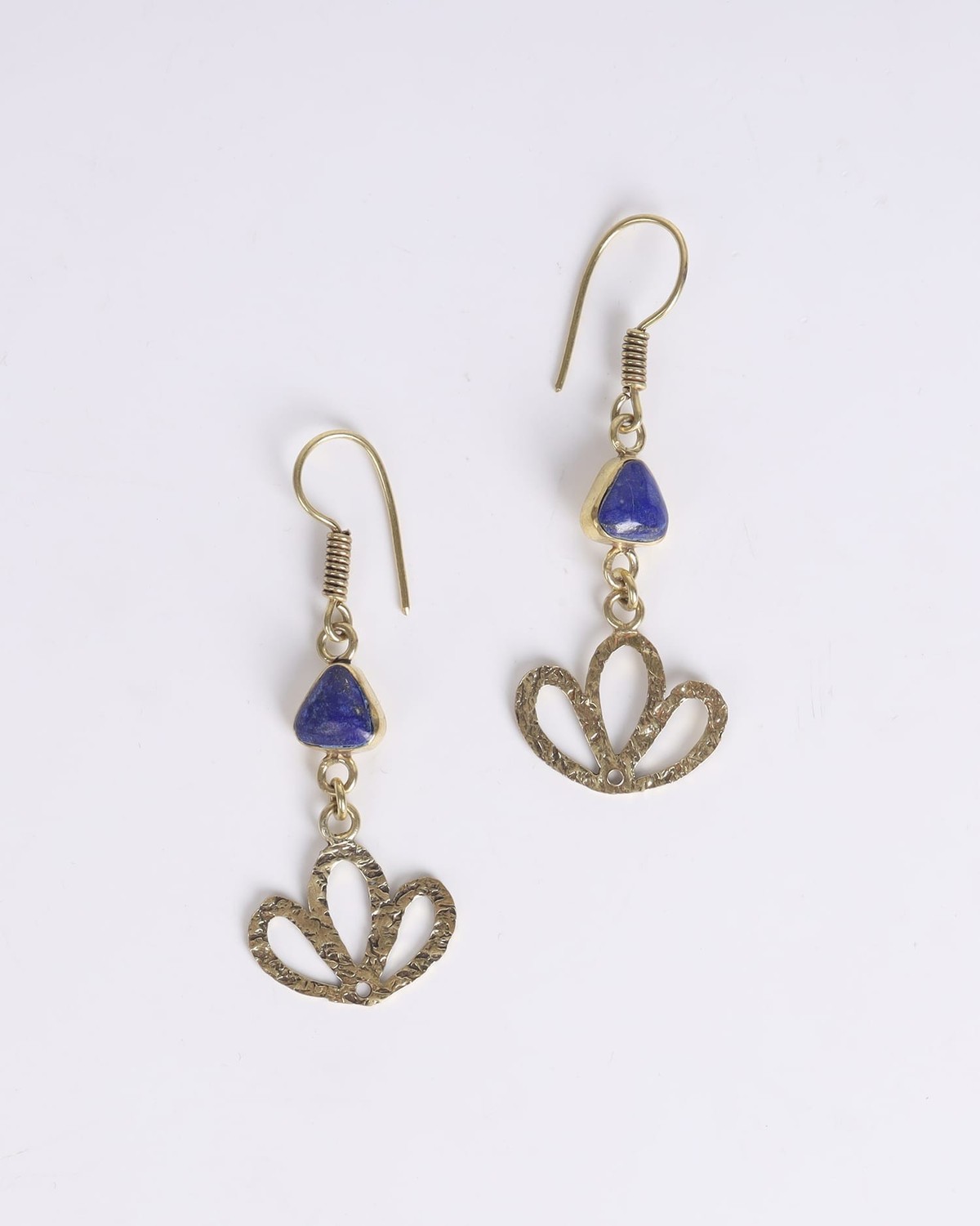 Earrings Lapis Lazuli Flower with Gold Plated Brass Setting 3