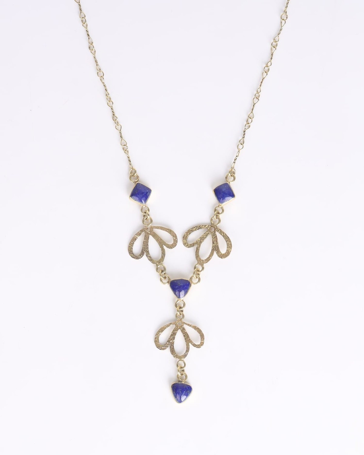 Lapis Lazuli Floral Pendant Necklace – Brass & Gold Plated 3