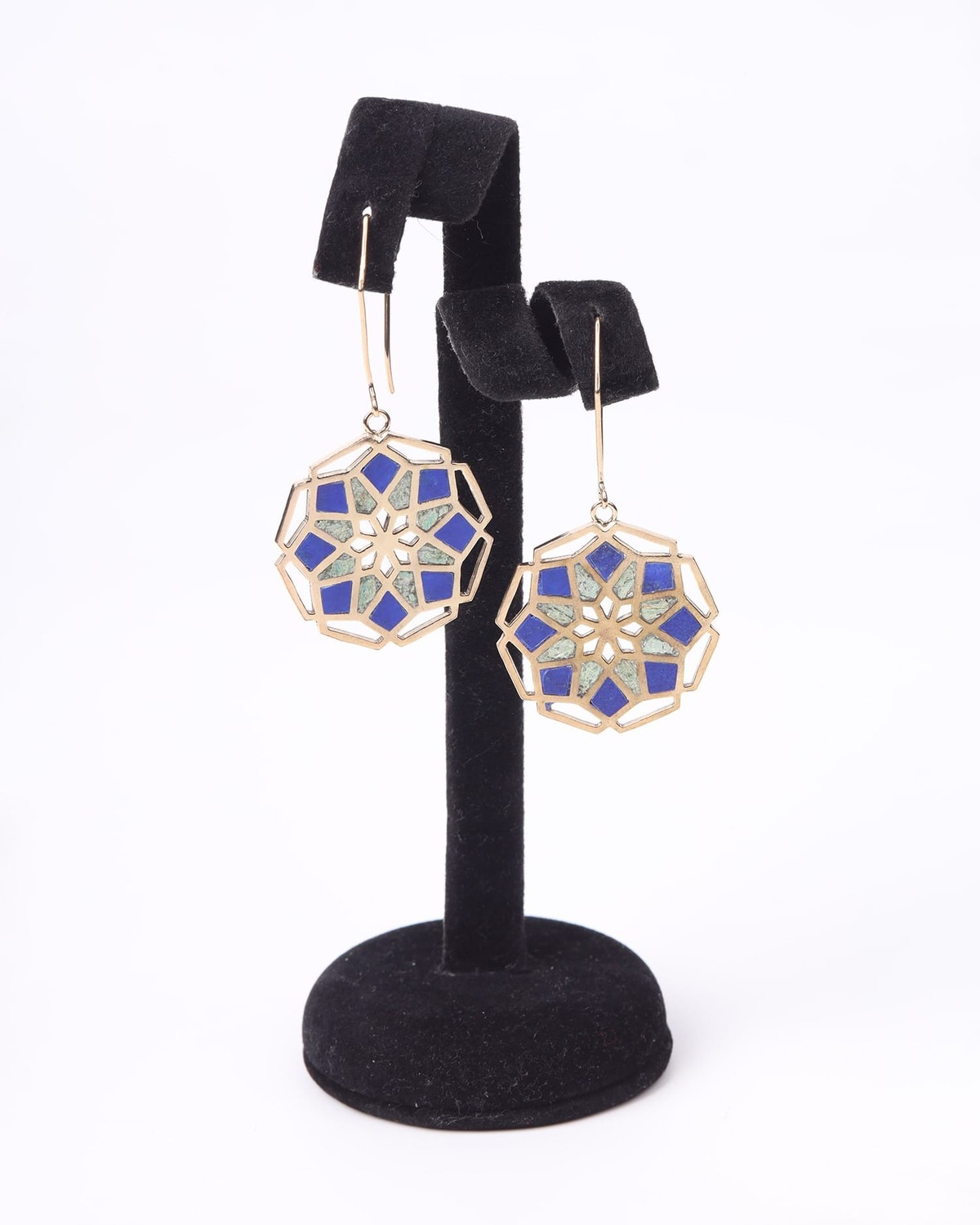 Earrings Afghani Floral Lapis & Chrysocolla – Gold Plated 1