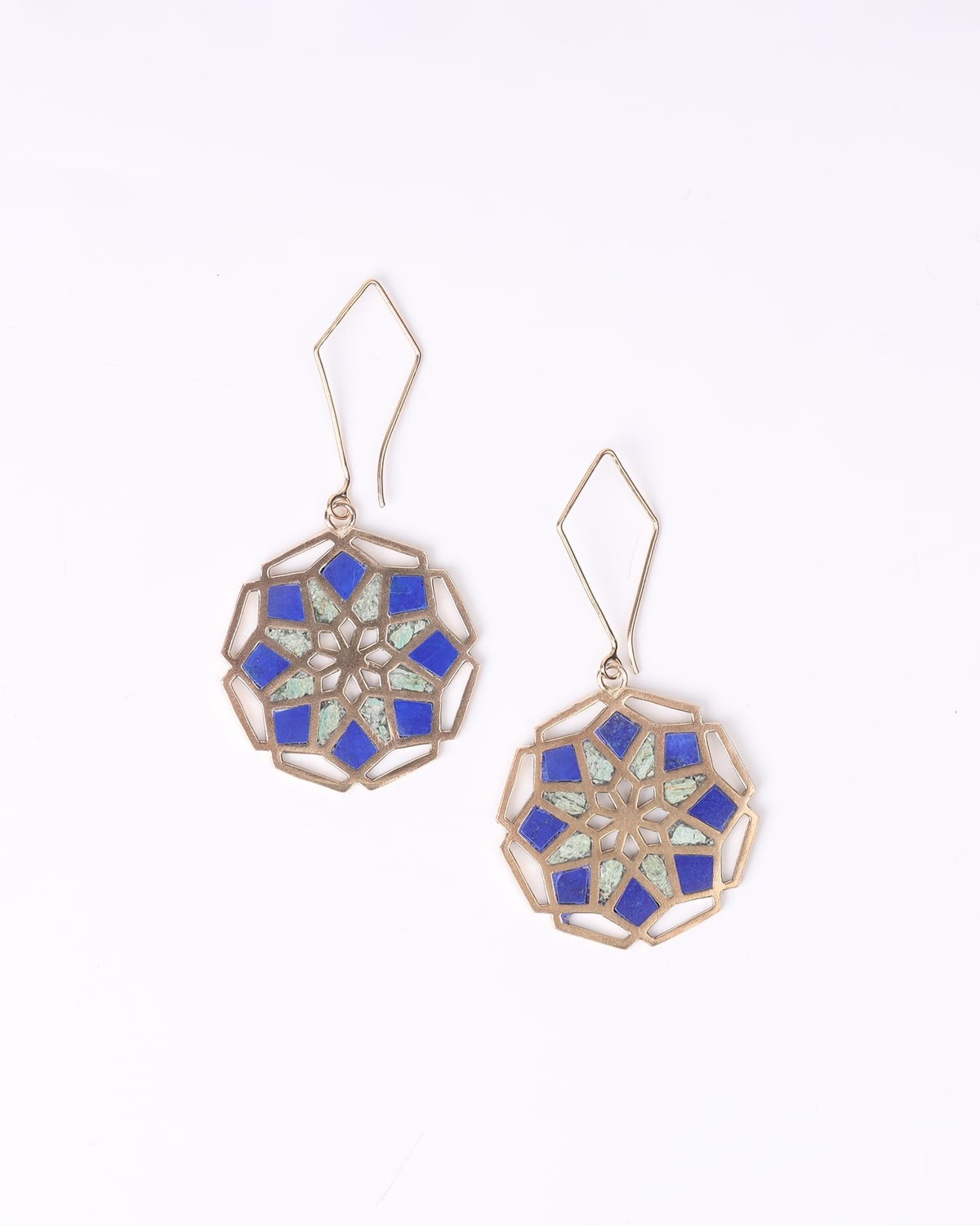 Earrings Afghani Floral Lapis & Chrysocolla – Gold Plated 3