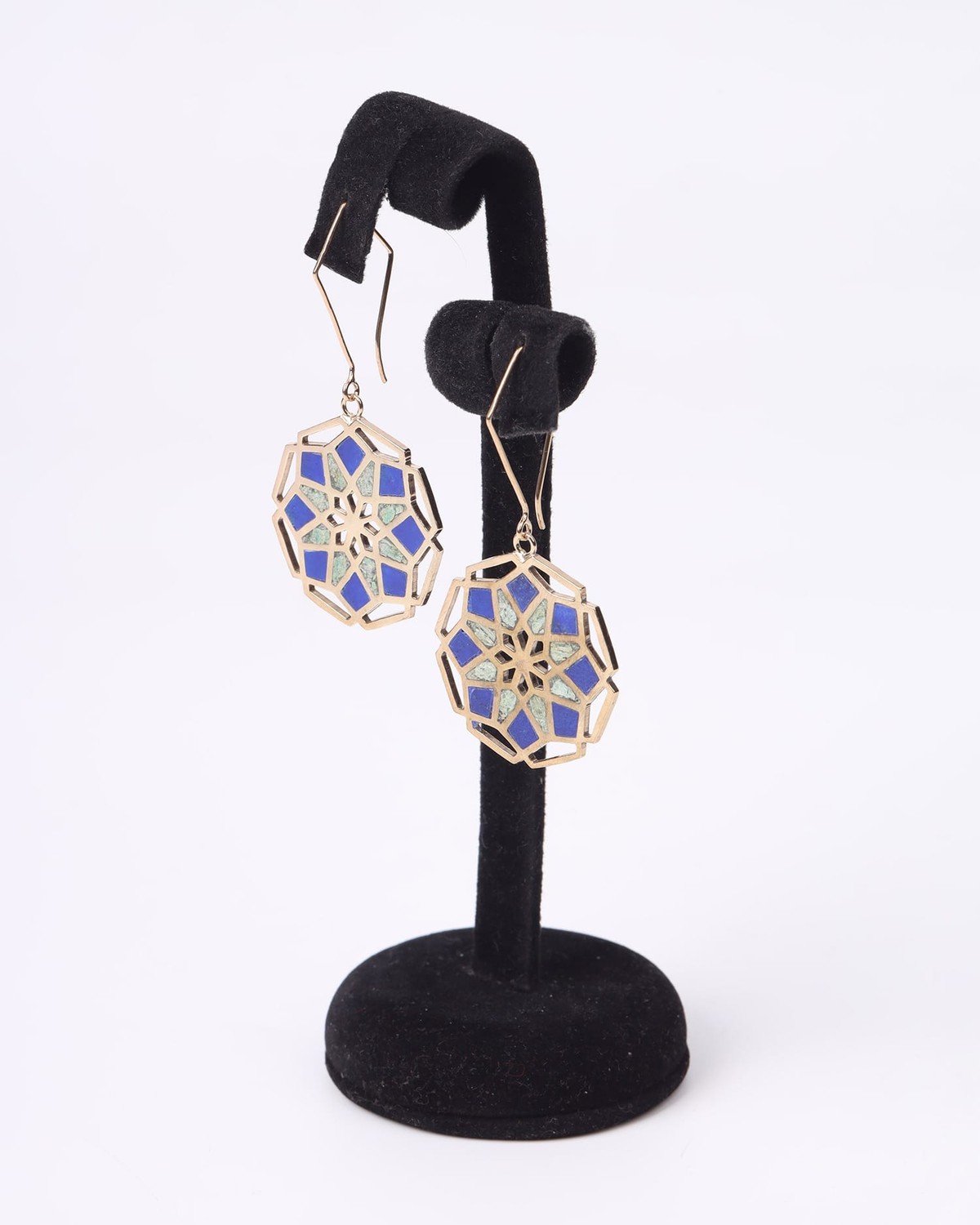Earrings Afghani Floral Lapis & Chrysocolla – Gold Plated 2