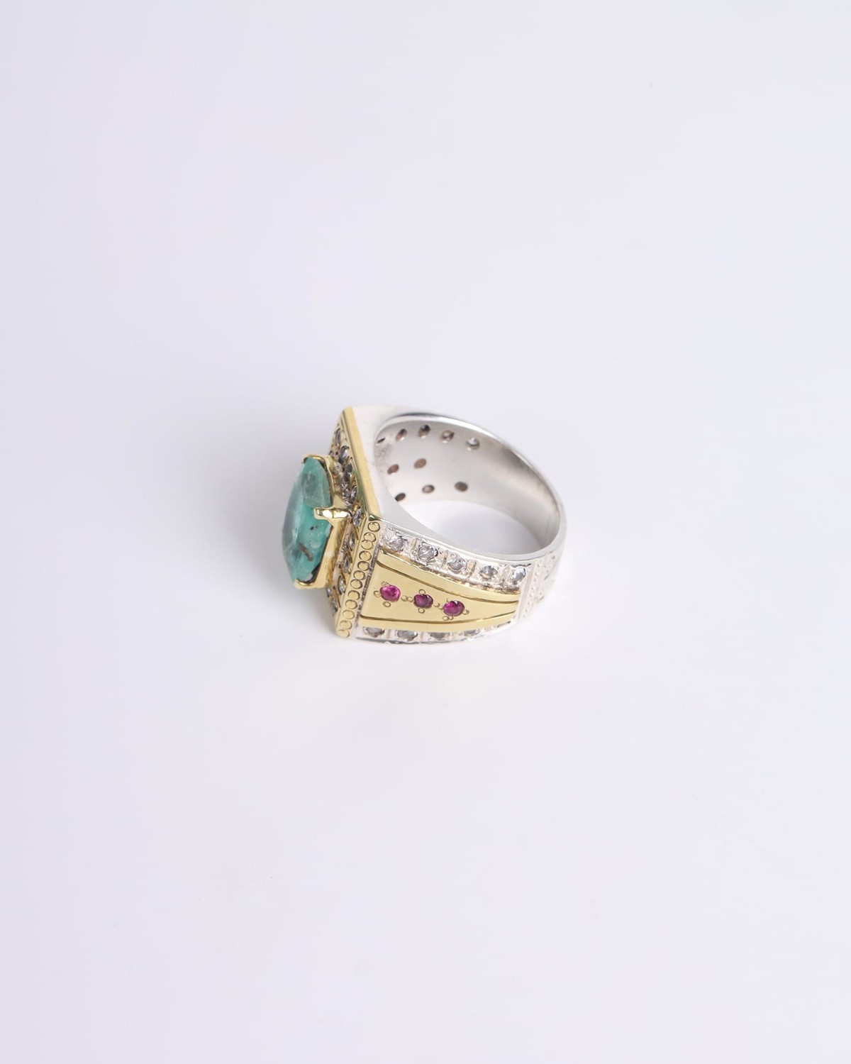 Full Stone Ring with Nuristan Emerald – 925 Sterling Silver 2