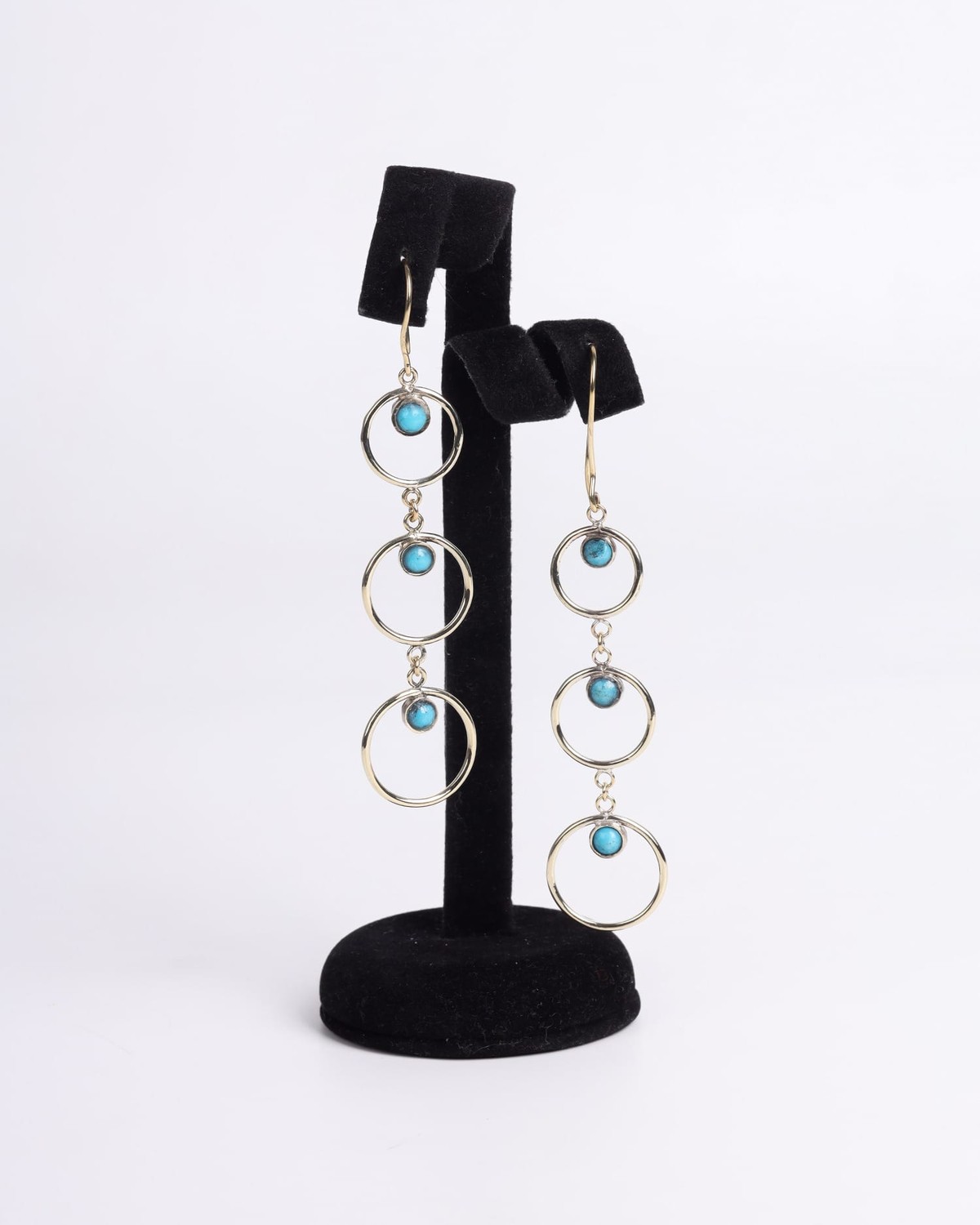 Turquoise Triple Circle Earrings – Gold Plated Handmade Statement Jewelry 2