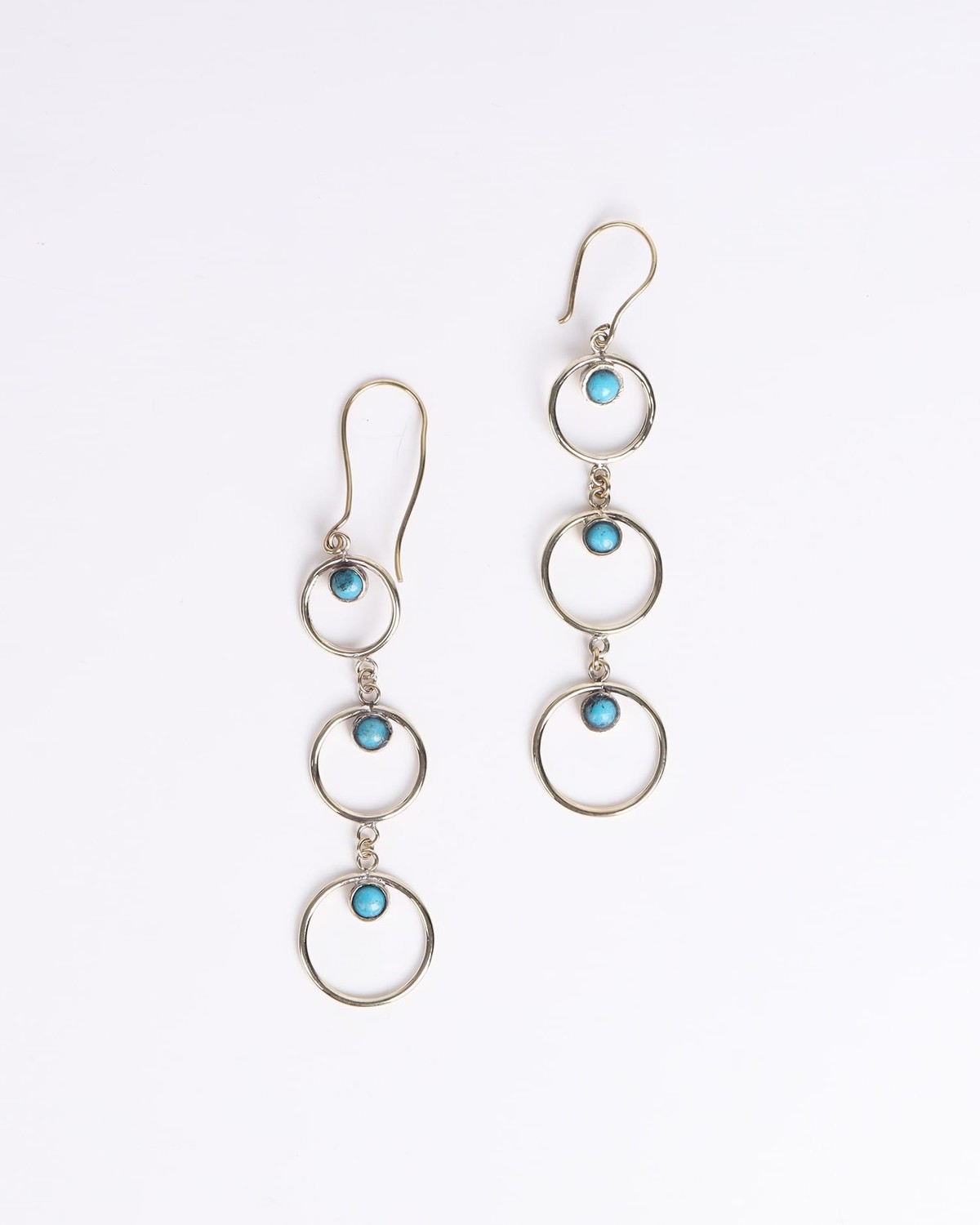 Turquoise Triple Circle Earrings – Gold Plated Handmade Statement Jewelry 3