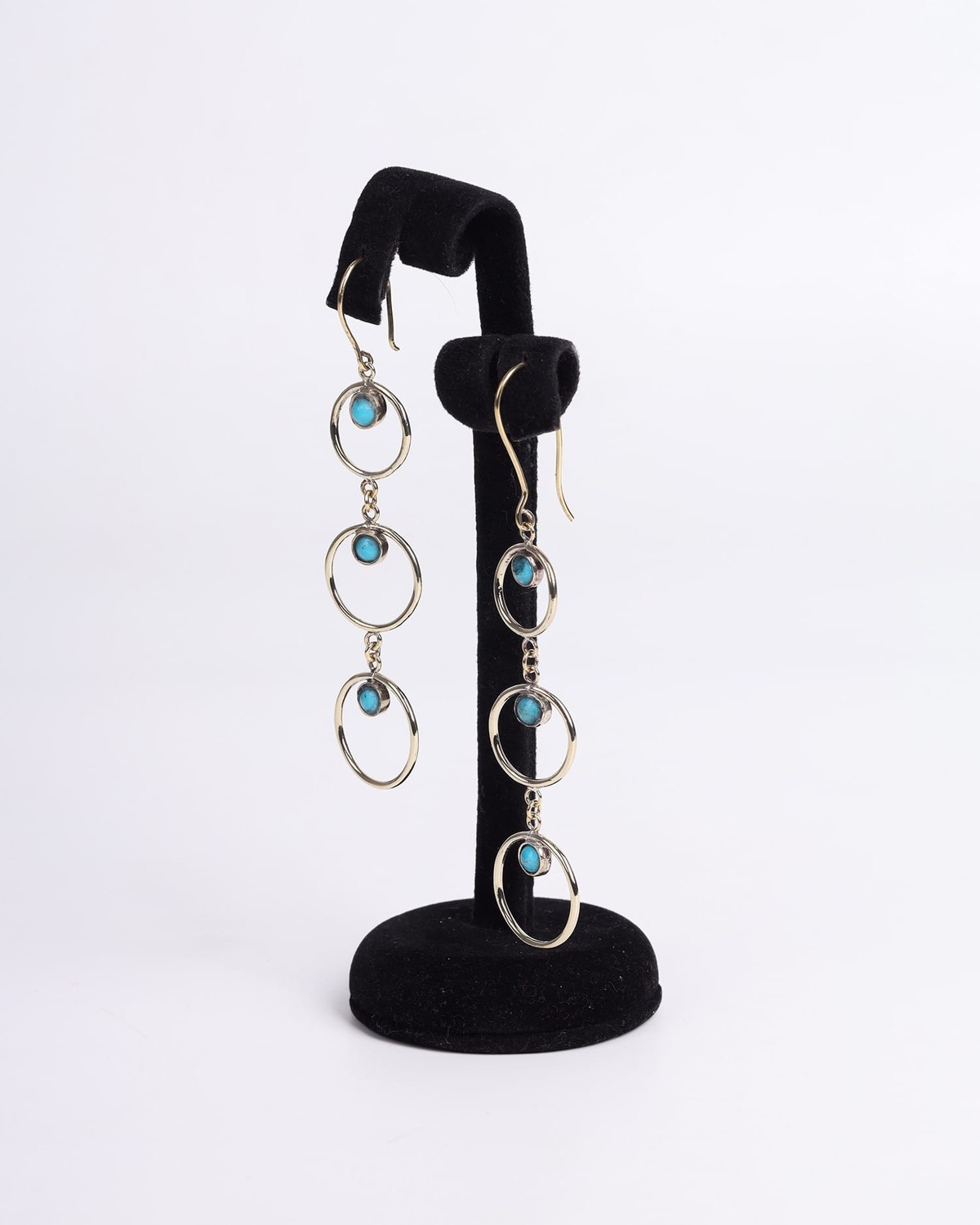 Turquoise Triple Circle Earrings – Gold Plated Handmade Statement Jewelry 1