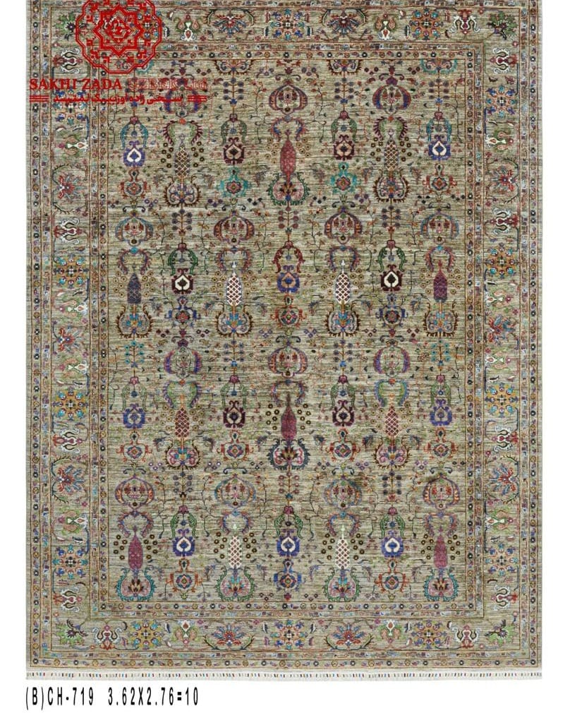 Handmade Afghani Chobi Ziegler Carpet – Neutral Wool Floral Rug 1