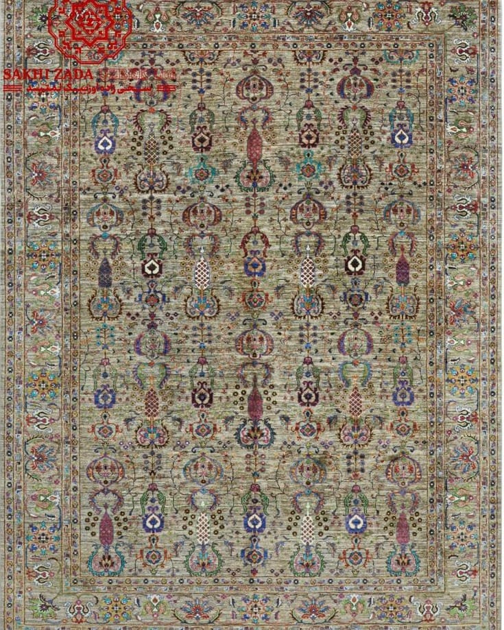 Handmade Afghani Chobi Ziegler Carpet – Neutral Wool Floral Rug 3