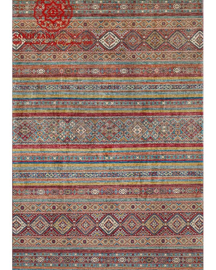 Handmade Afghani Tribal Wool Carpet – Multicolor Geometric Rug 2