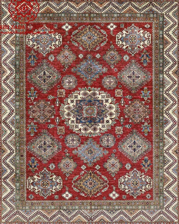 Handmade Afghani Red Wool Carpet – Geometric Floral Rug 3