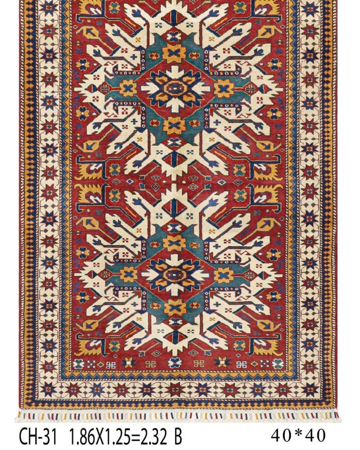 Handmade Afghani Wool Carpet – Traditional Geometric Floral Rug 3