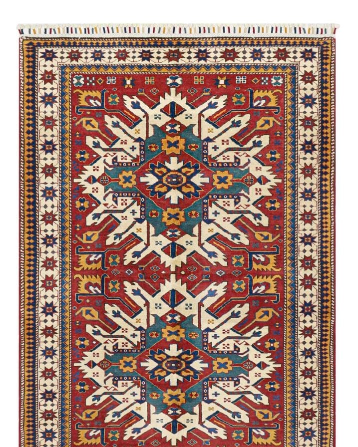 Handmade Afghani Wool Carpet – Traditional Geometric Floral Rug 1