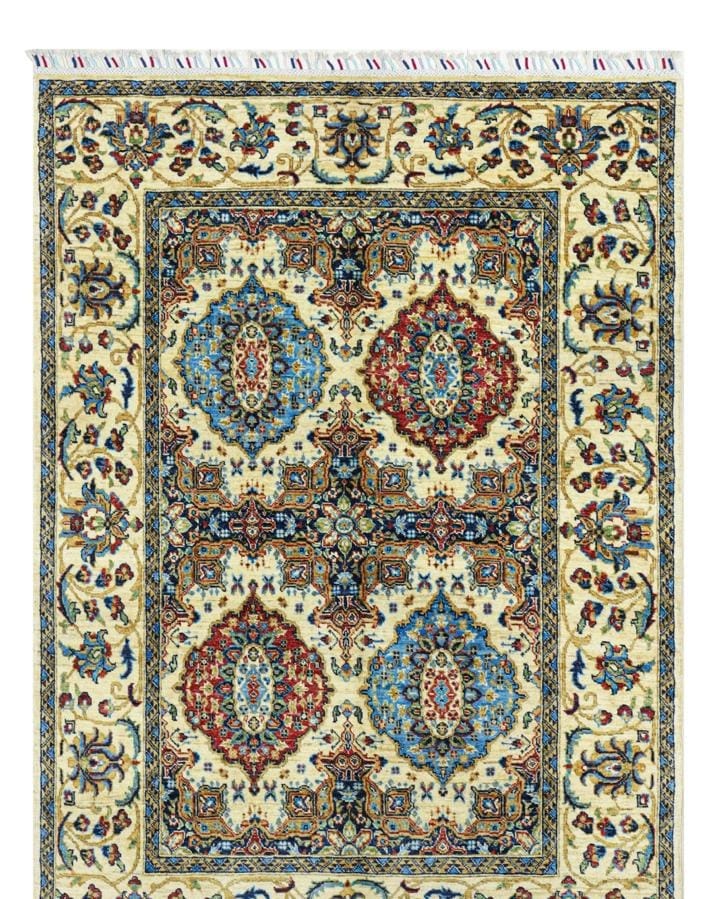 Handmade Afghani Wool Carpet – Classic Red & Blue Floral Rug 2