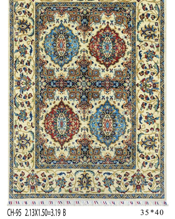 Handmade Afghani Wool Carpet – Classic Red & Blue Floral Rug 1