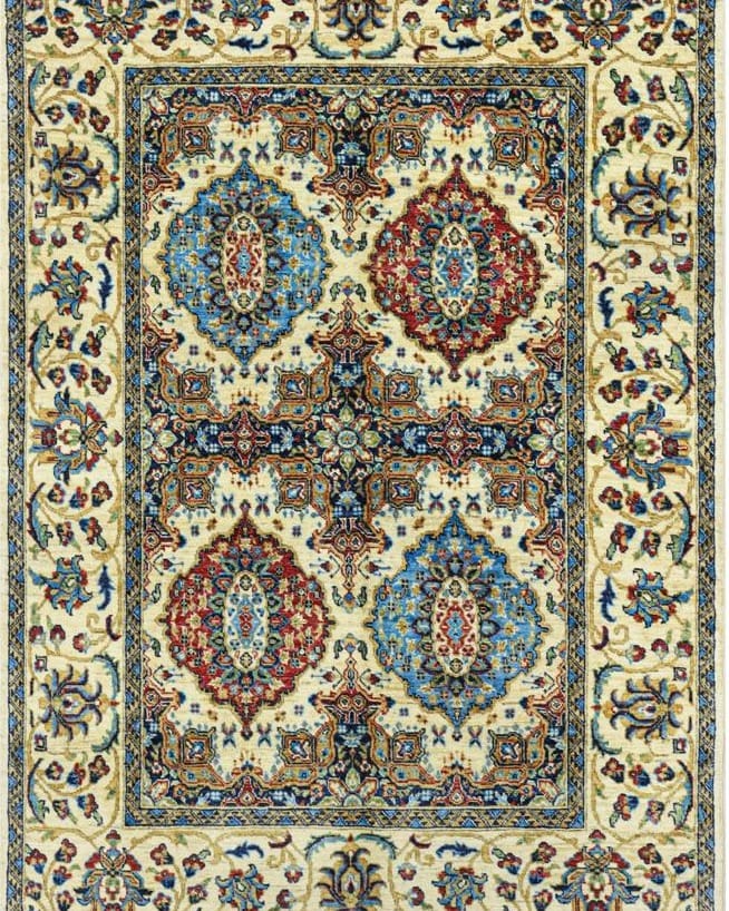 Handmade Afghani Wool Carpet – Classic Red & Blue Floral Rug 3