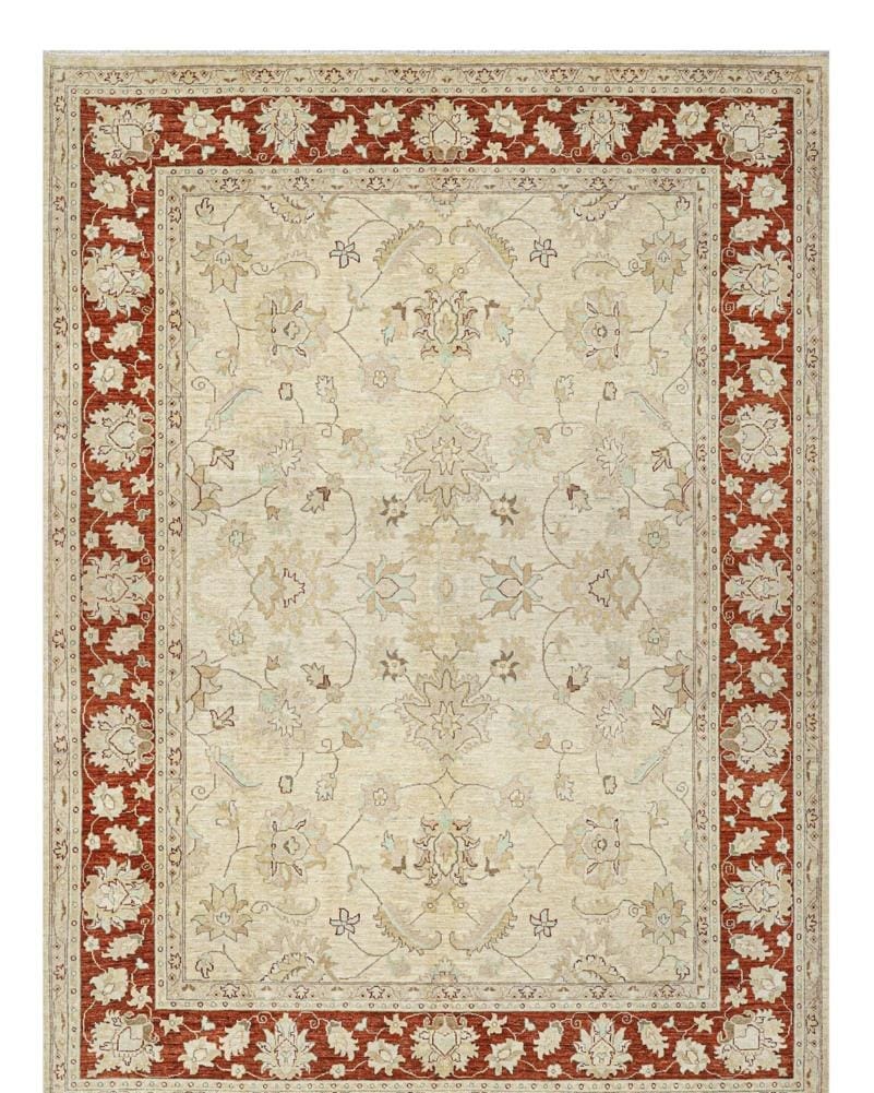 Handmade Afghani Wool Carpet – Traditional Floral Beige & Red Rug 1
