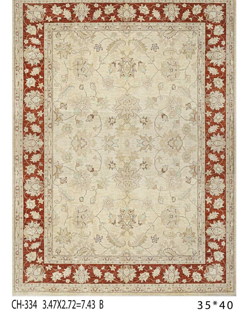 Handmade Afghani Wool Carpet – Traditional Floral Beige & Red Rug 2