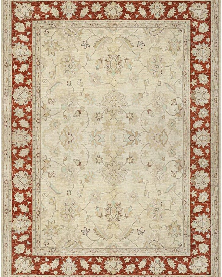 Handmade Afghani Wool Carpet – Traditional Floral Beige & Red Rug 3