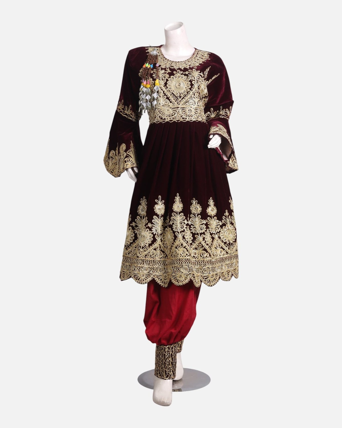 Velvet Dress with Golden Embroidery – Traditional Afghan Fashion 5
