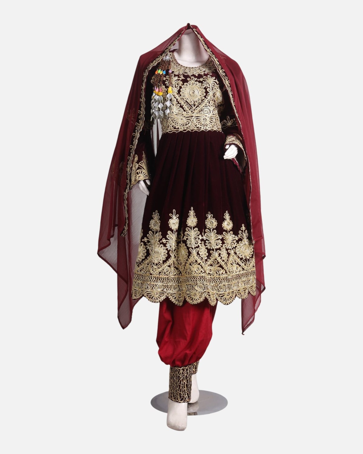 Velvet Dress with Golden Embroidery – Traditional Afghan Fashion 4