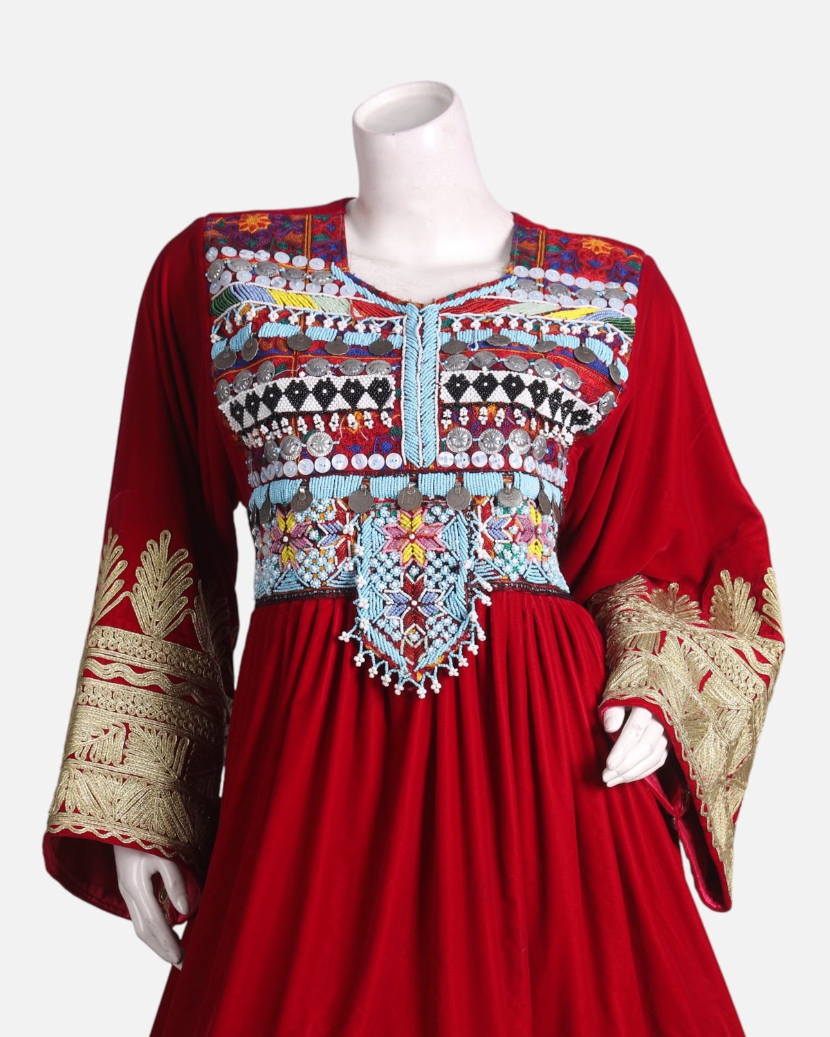 Red Afghani Dress with Yellow Pants – Handcrafted Traditional Fashion 1
