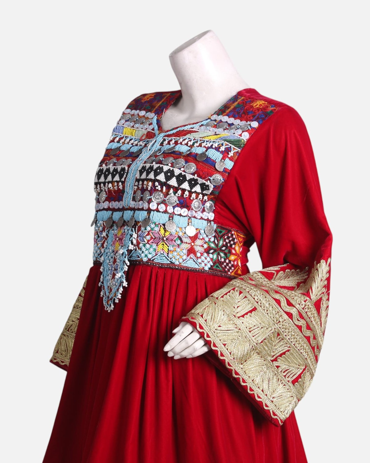 Red Afghani Dress with Yellow Pants – Handcrafted Traditional Fashion 3