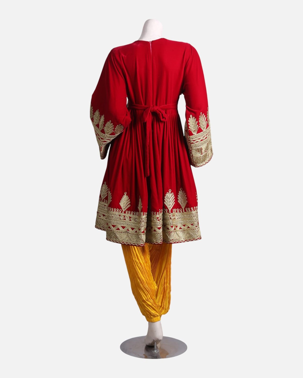 Red Afghani Dress with Yellow Pants – Handcrafted Traditional Fashion 6