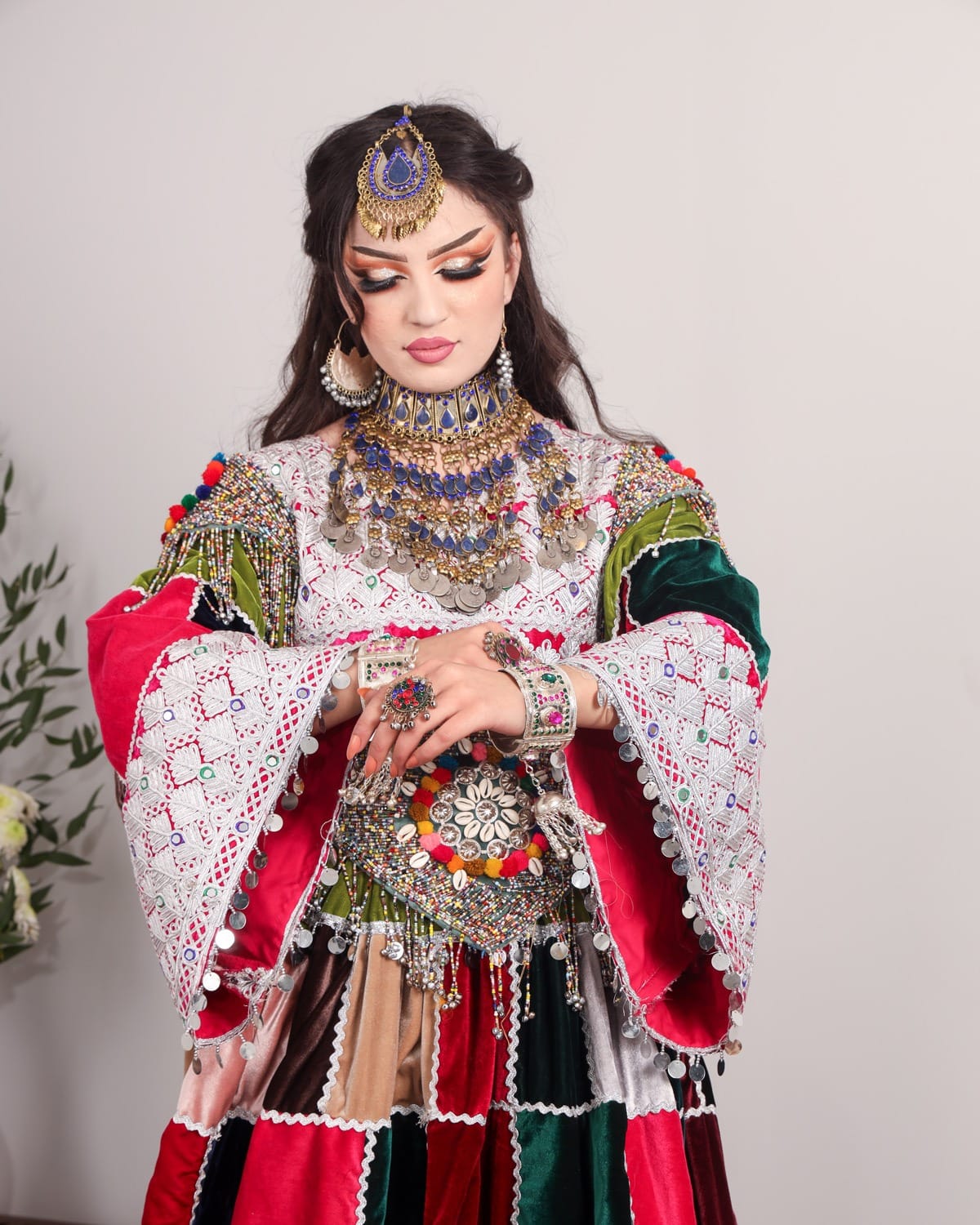Colorful Afghan Velvet Dress – Hand-Embroidered Patchwork for Special Occasions 5