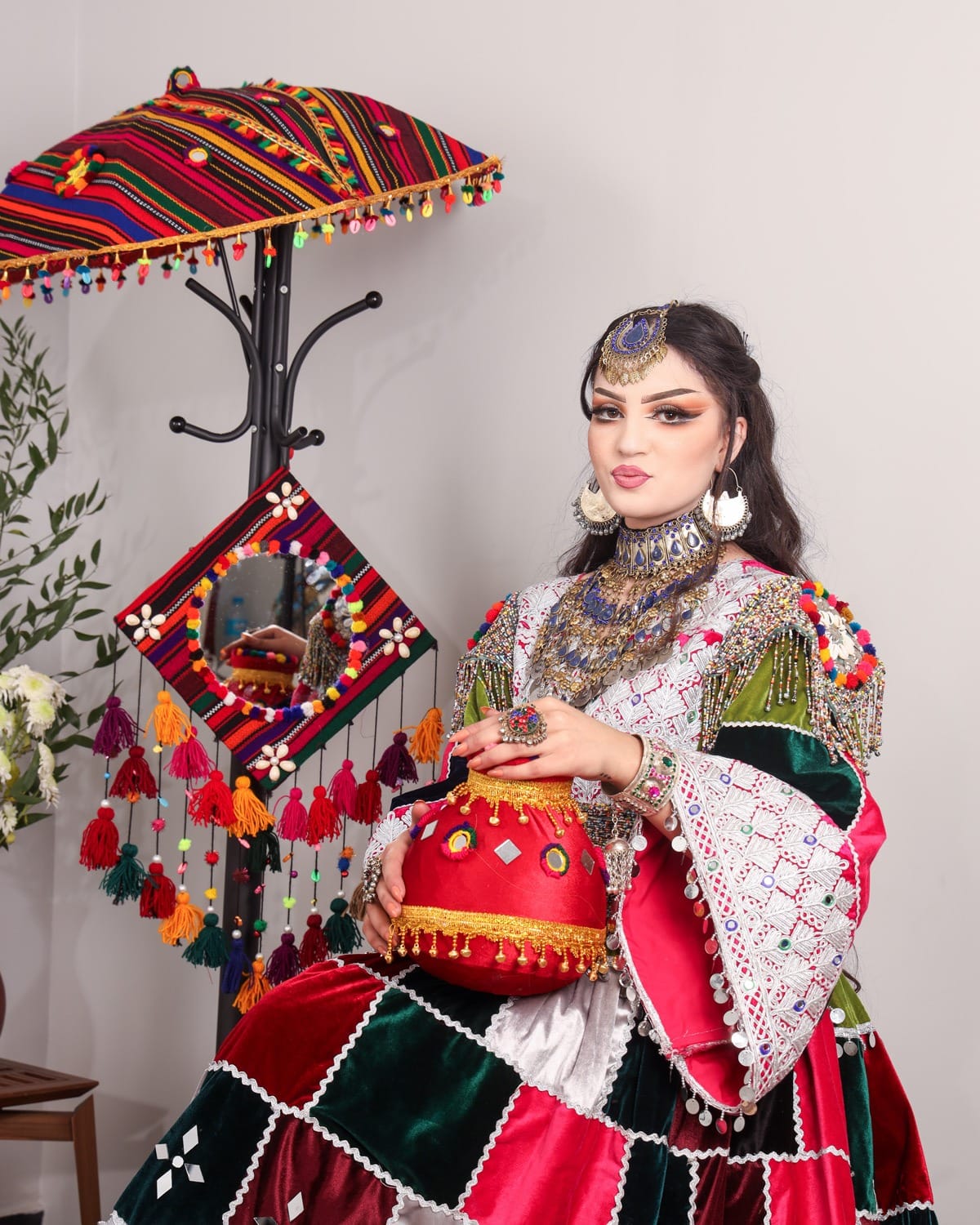 Colorful Afghan Velvet Dress – Hand-Embroidered Patchwork for Special Occasions 9