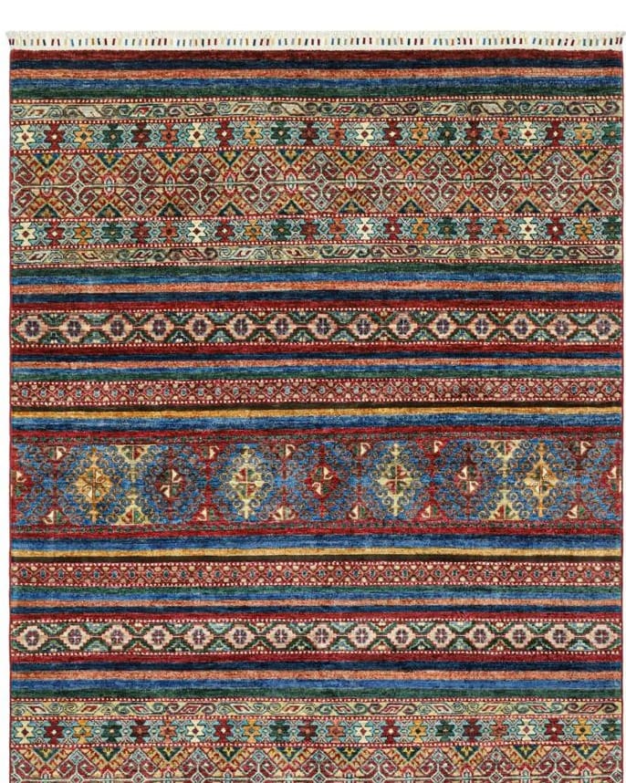 Handmade Afghani Wool Carpet – Colorful Geometric Stripe Rug 2