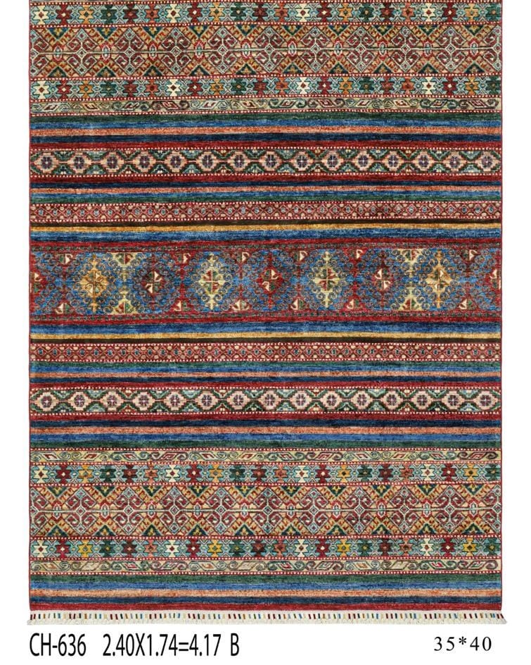 Handmade Afghani Wool Carpet – Colorful Geometric Stripe Rug 3