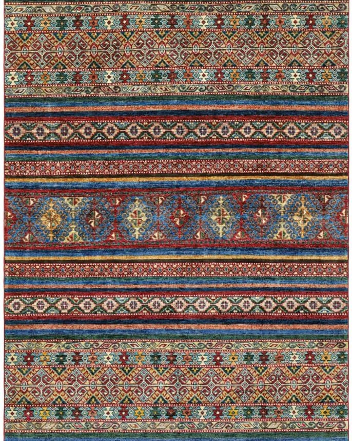 Handmade Afghani Wool Carpet – Colorful Geometric Stripe Rug 1