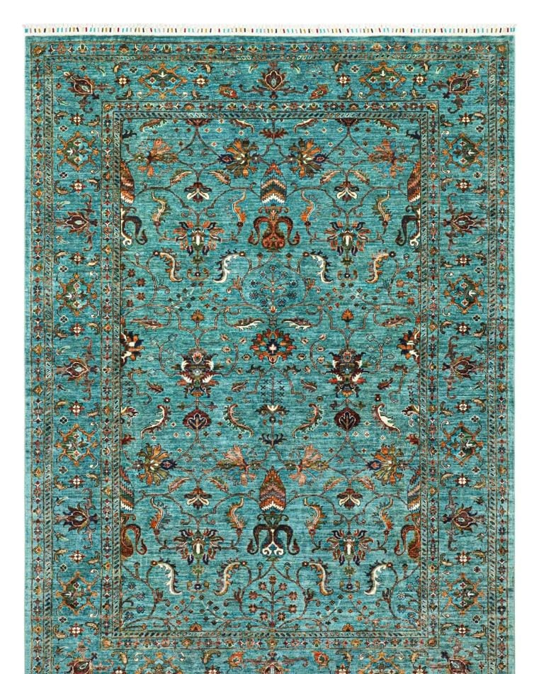 Handmade Afghani Wool Carpet – Blue Floral Rug 1
