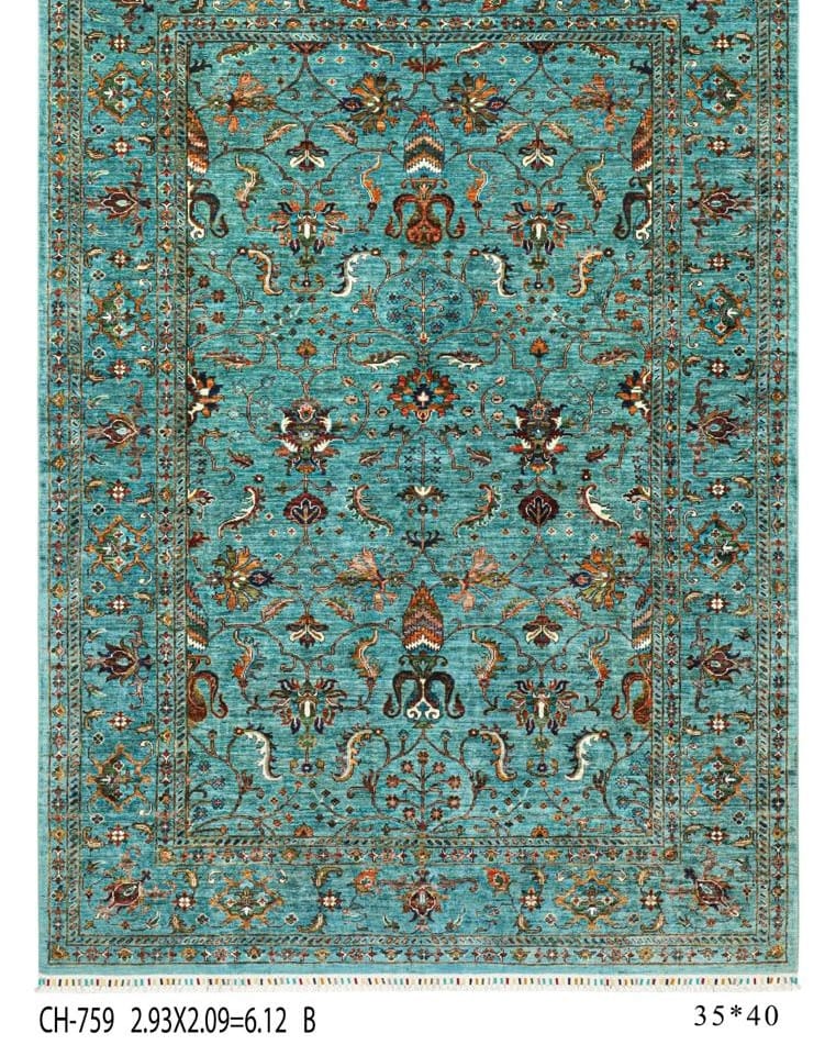 Handmade Afghani Wool Carpet – Blue Floral Rug 2