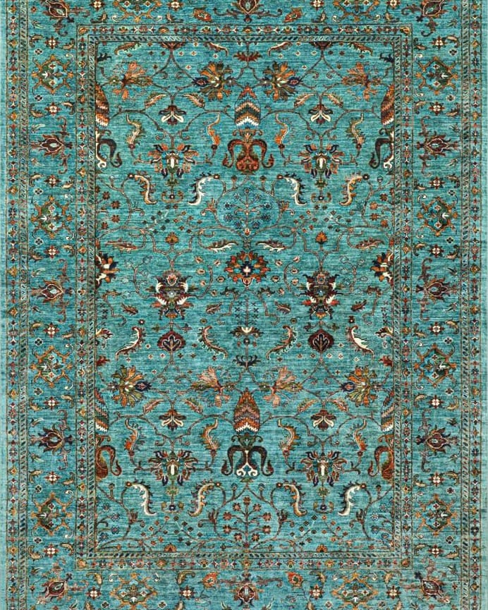 Handmade Afghani Wool Carpet – Blue Floral Rug 3