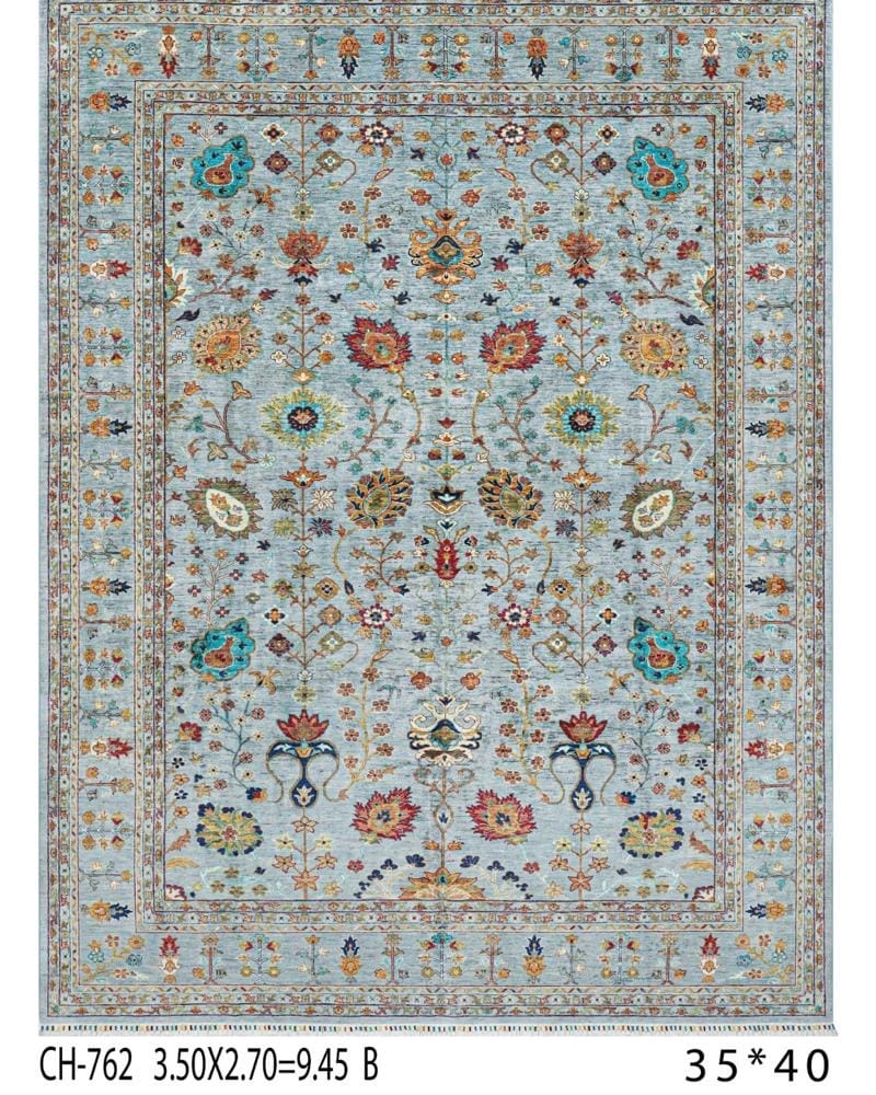 Handmade Afghani Wool Carpet – Light Blue Floral Rug 3