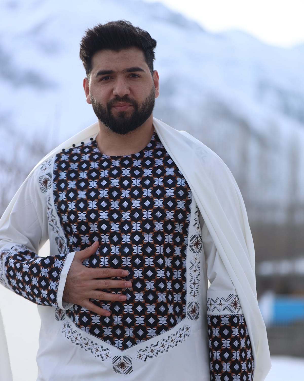 Clothes for Men Afghan White Shalwar Kameez with Shawl 4