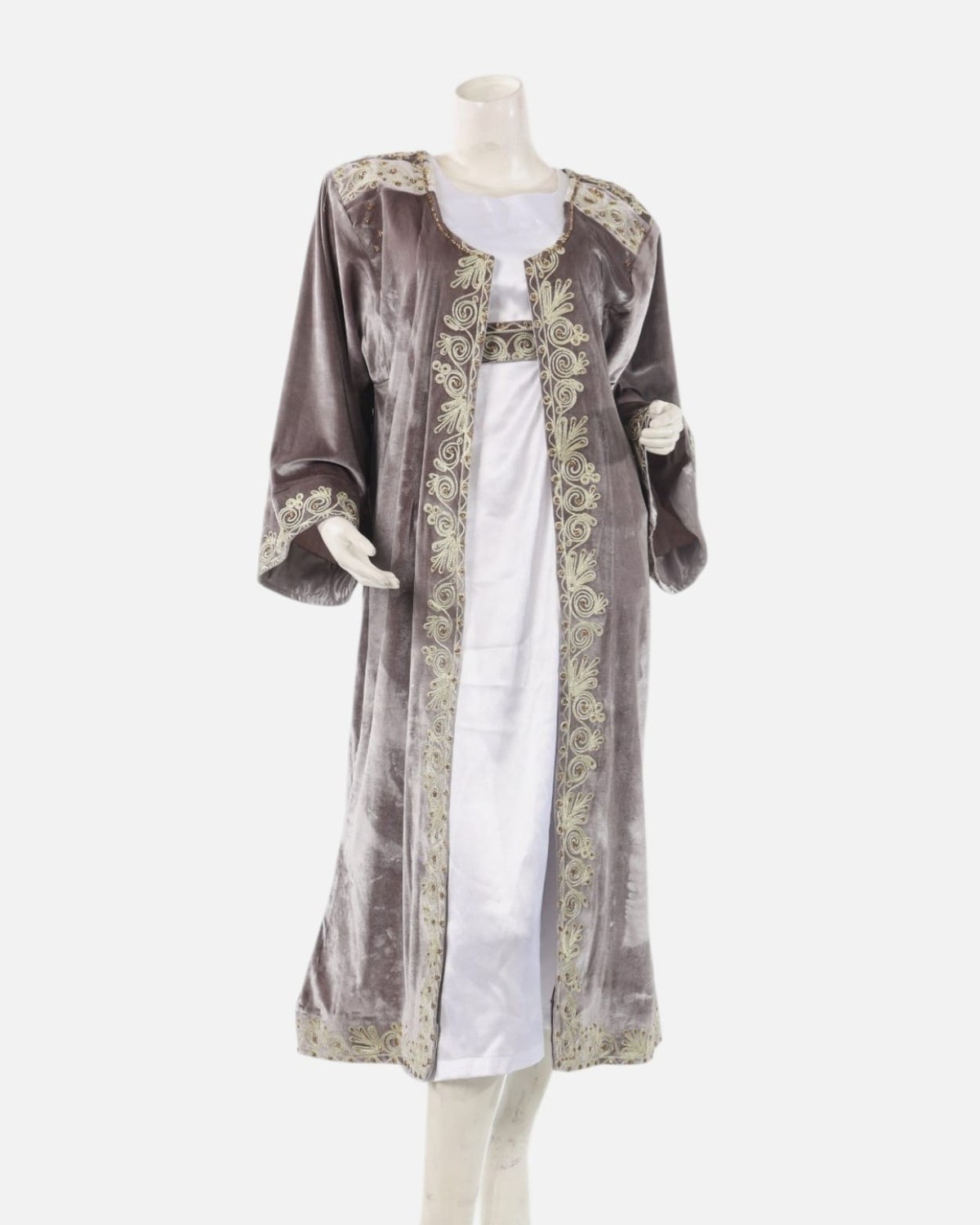 Handmade Afghan Chapan with Dress – Steel Velvet with Intricate Gulabatun Embroider 1