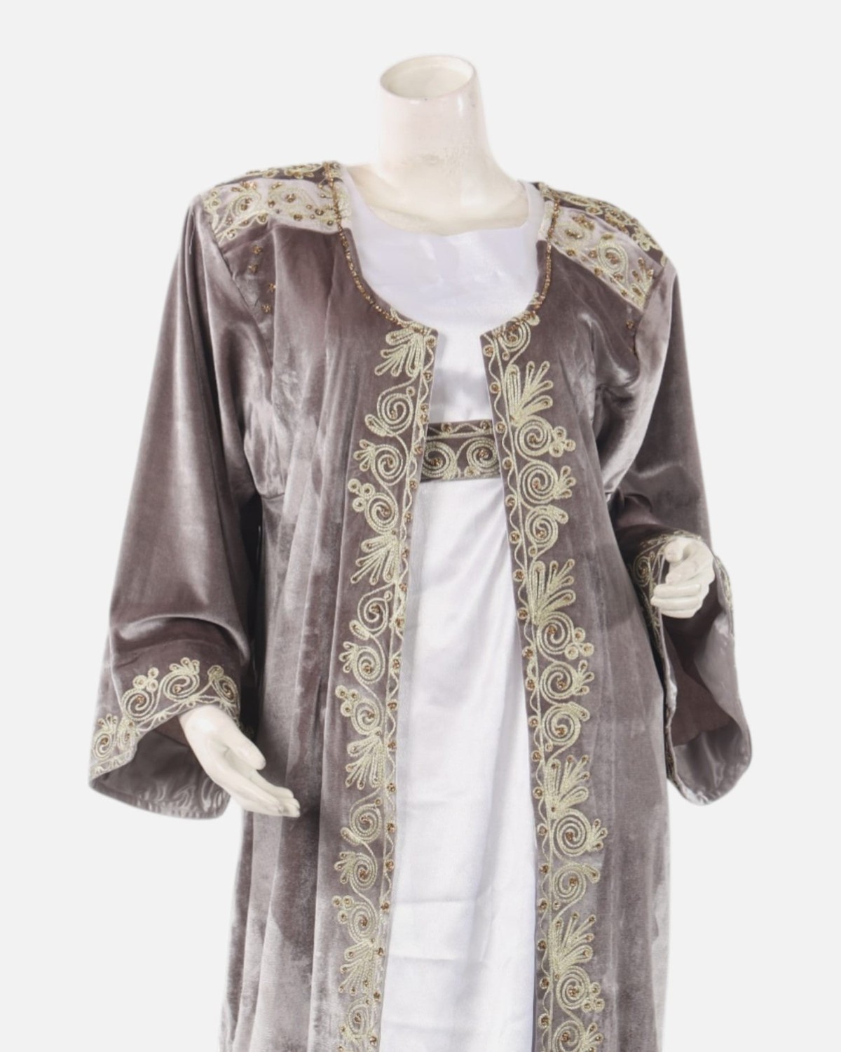 Handmade Afghan Chapan with Dress – Steel Velvet with Intricate Gulabatun Embroider 3