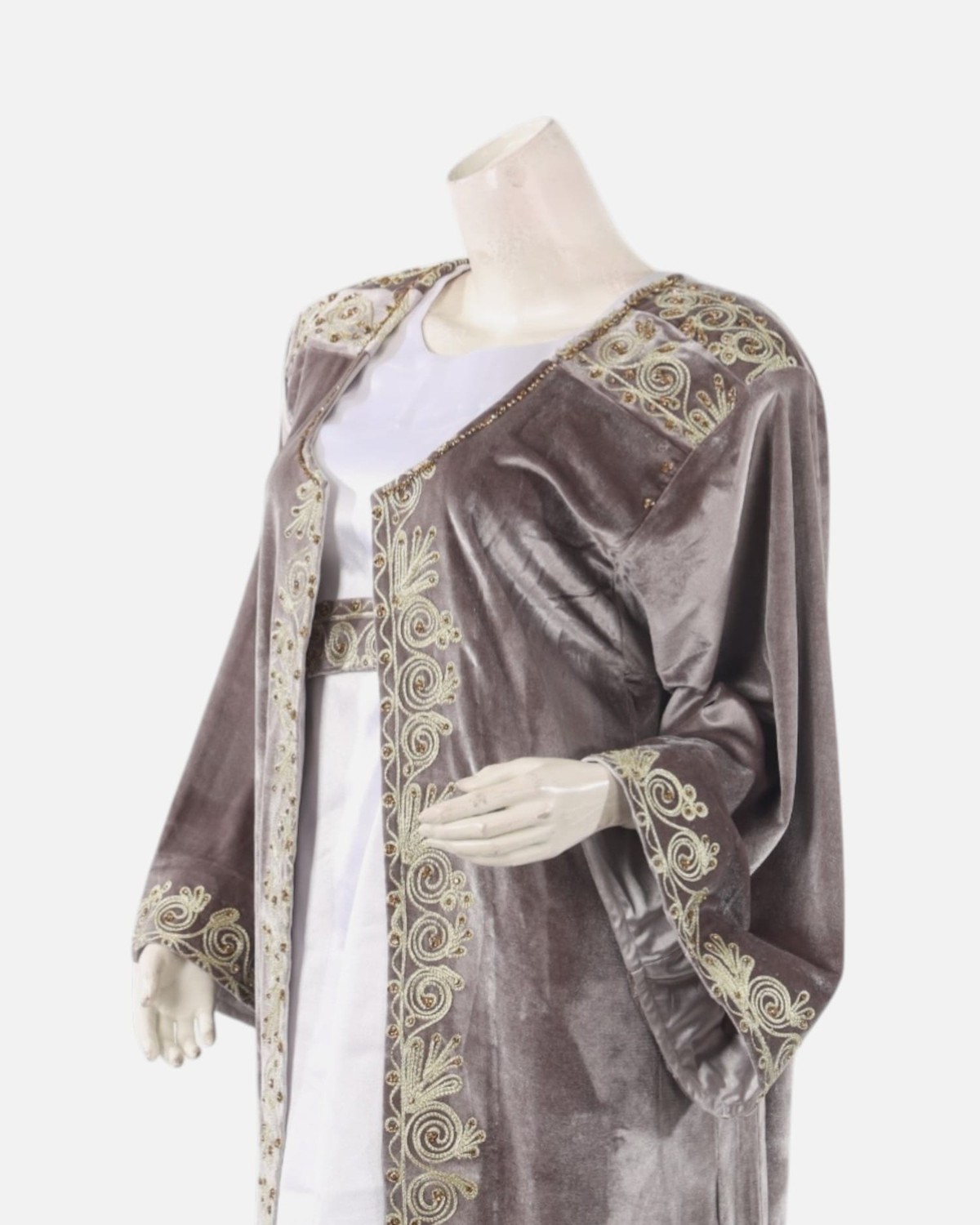 Handmade Afghan Chapan with Dress – Steel Velvet with Intricate Gulabatun Embroider 2
