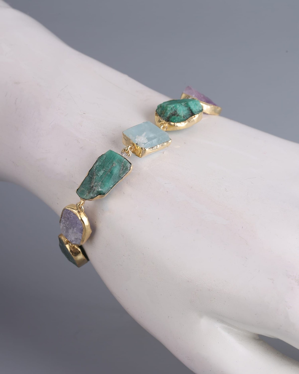 Gold Washed Silver Multi Gemstone Bracelet 6