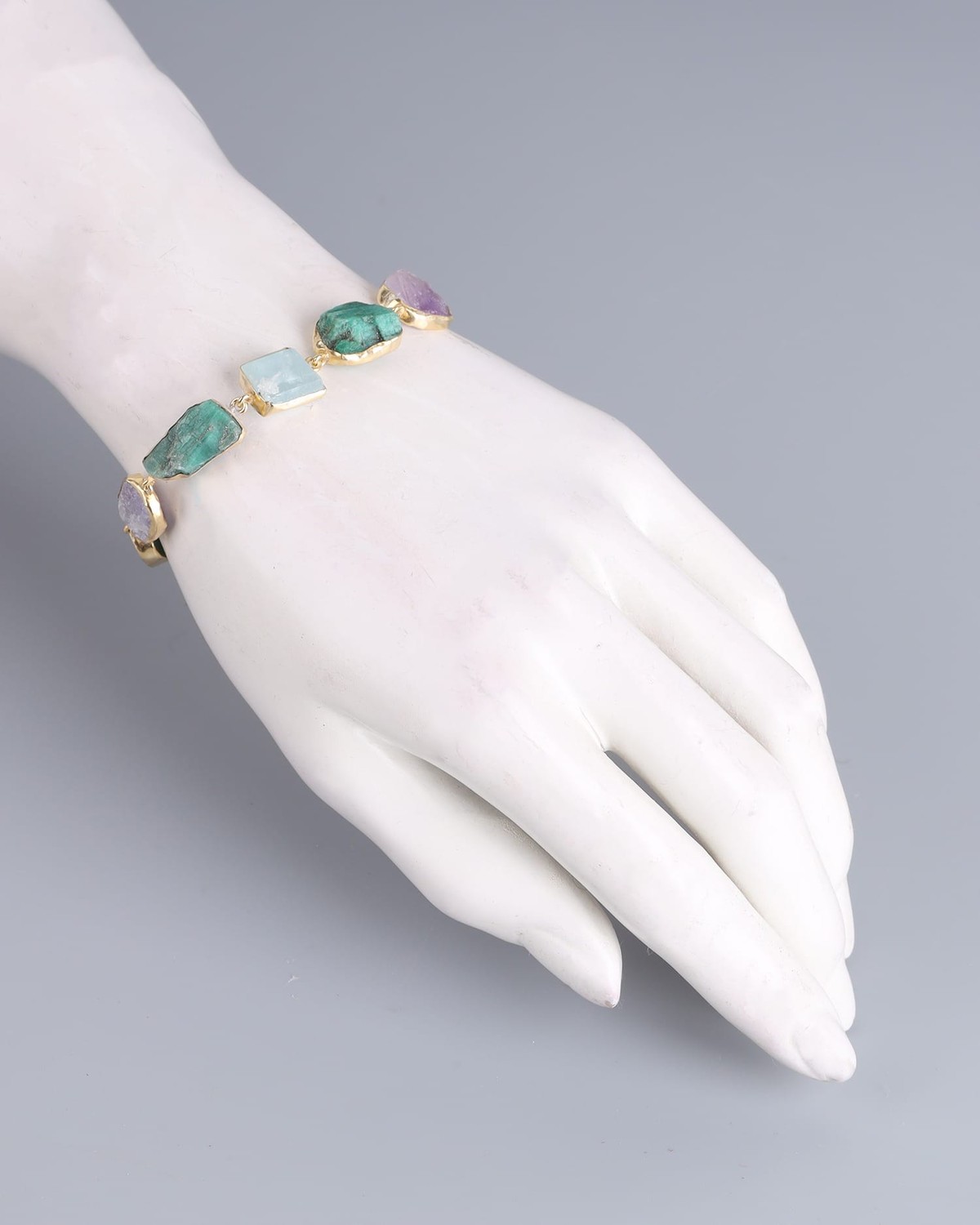 Gold Washed Silver Multi Gemstone Bracelet 3